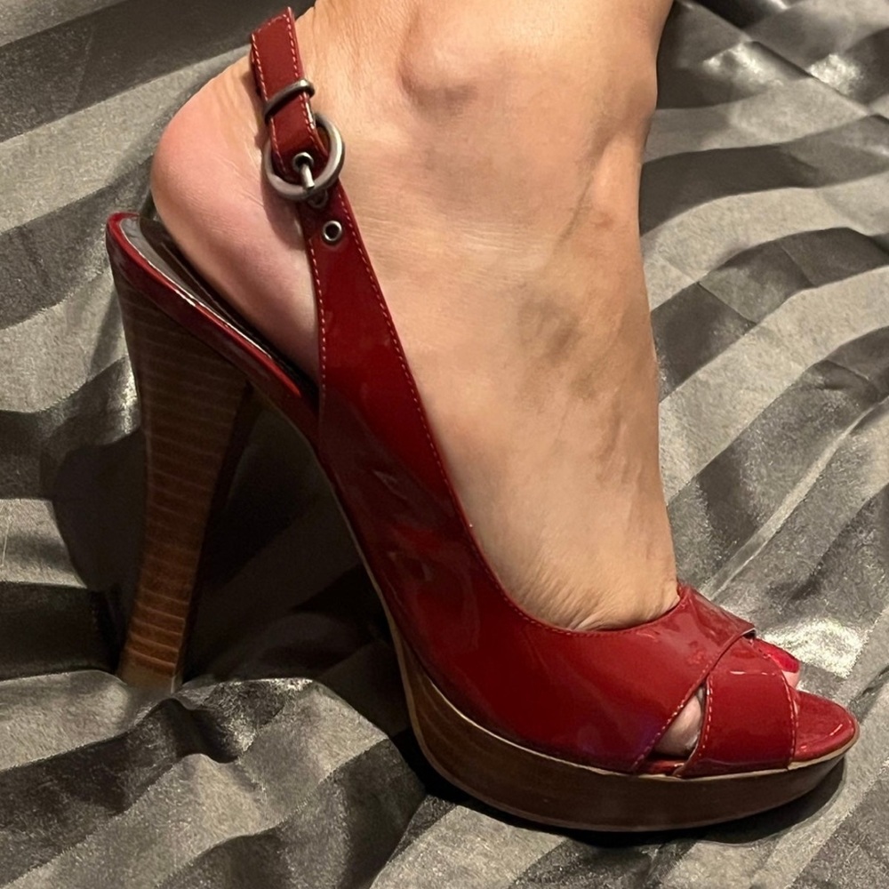 Guess by Marciano Darkest Red Patent Leather Slingback Heels